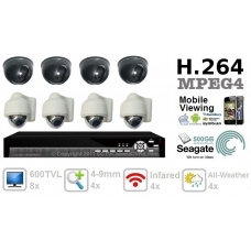 Combo 600TVL 8 ch channel CCTV Camera DVR Security System Kit Inc H.264 Network Mobile Access DVR All-weather 4-9mm Varifocal IR 20M 3-axis Dome Bracket Camera 500GB HDD